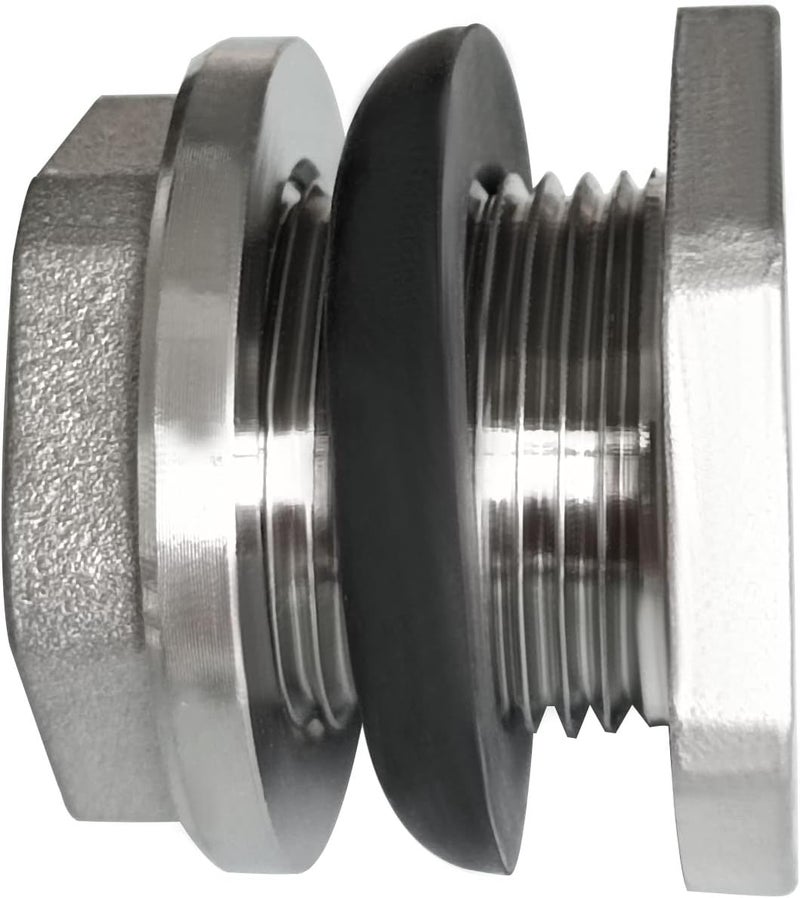 Fitvell 304 Stainless Steel Bulkhead Water Tank Fitting 1/2" Female Thread Compression Bulkhead Adapter Thru-bulk Connector with Gasket for Bathtub and Sink 2PCS - Image 4
